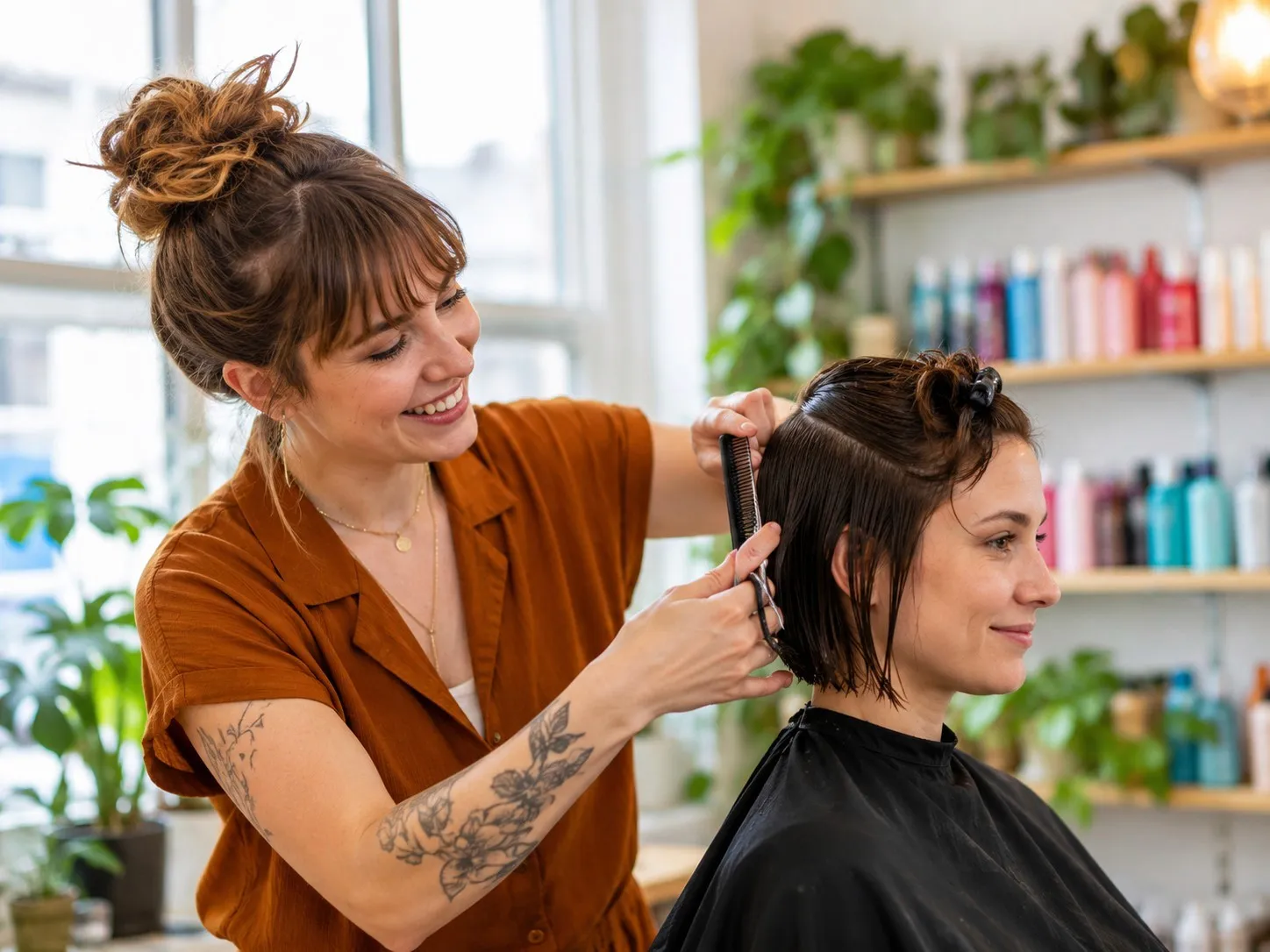Beauty professional welcoming clients in a modern wellness studio