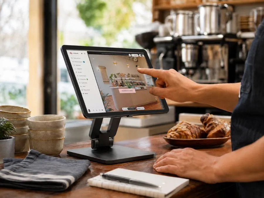 Baker serving coffee and pastry