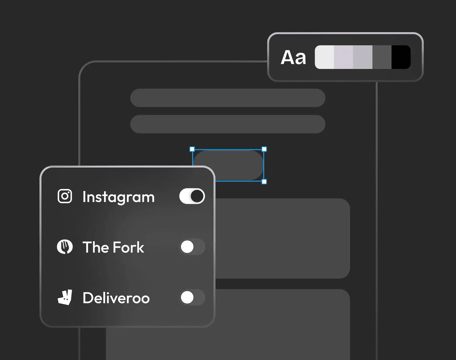 Éditeur Stride : palette de couleurs et activation des intégrations Instagram, TheFork et Deliveroo