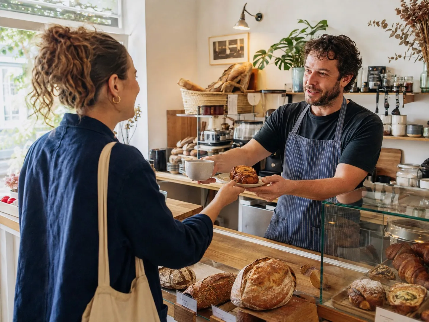 Ceramicist with a customer